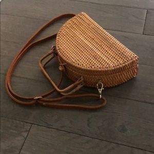 Half Moon Rattan Crossbody Purse Adjustable Strap